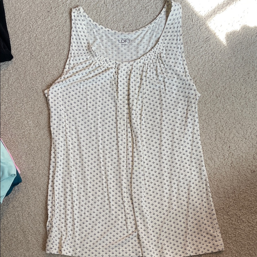 LOFT Cream Tank Top with Small Black Print